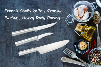Rada 3pc Set French Chef knife, Granny Paring, Heavy Duty Paring (Silver Handle)