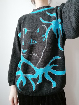 True Vintage Pulli Pullover blau schwarz Lurex onesize 80er 90er Sweater Jumper