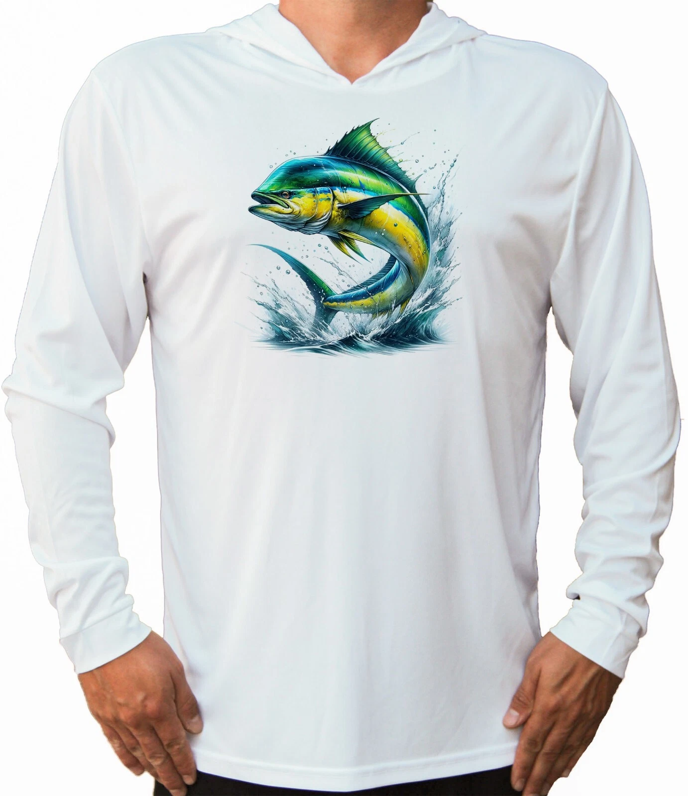 Mahi Mahi Fisherman Protected UPF 50 Long Sleeve T-Shirt Hood Boat Fishing