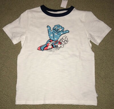NWT GAP KIDS Shirt Hang Loose Hand Surf Boys XS 4-5 White ringer Tee Surfboard