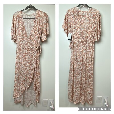 Rip Curl Wrap Maxi Dress Women’s Sz XS Paisley Floral Apricot Peach Color  New