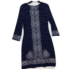 Chaps Dress Womens Size 10 Dark Navy Blue Paisley Lightweight Long Sleeve