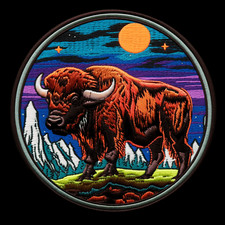 American Bison Applique Patch - Buffalo Animal Badge 3" Iron on Mountains Moon