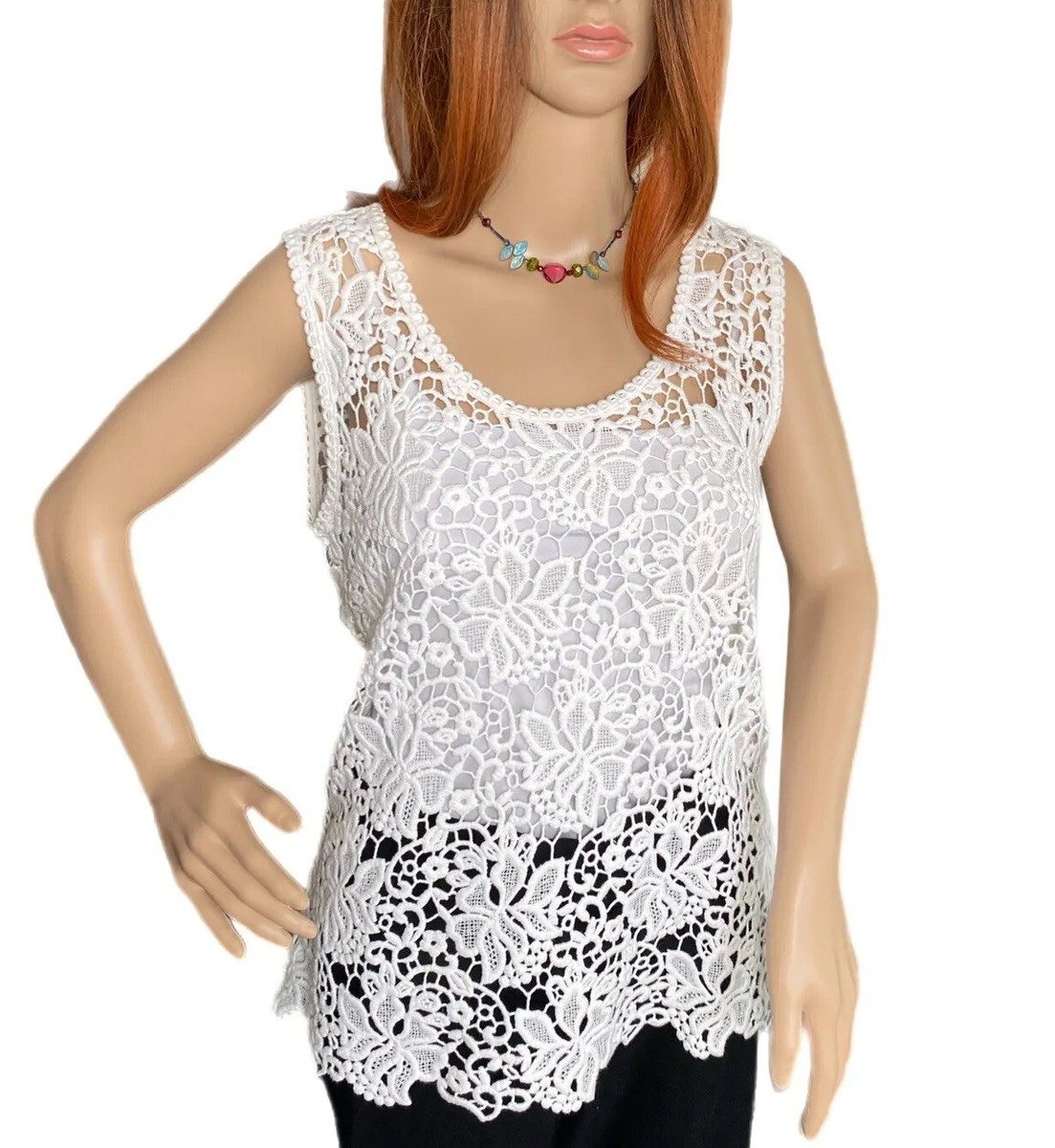 Ann Taylor LOFT Women's White Crochet Lace Sleeveless Top Small