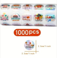 1000 pc Sticker Seal 5 Roll Cute Holographic Happy Birthday Laser Self Adhesive