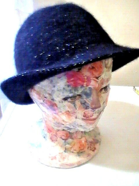 Fedora de tweed azul marinho Calvin Klein com prata novo sem etiquetas MSRP $40 - Imagem 2 de 4