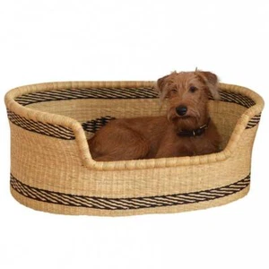 Panier de lit de chien fait à la main- Bolga Woven Pet Bed Natural Elephant Grass