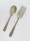 Kirk Stieff Sterling Silver Repousse (1924) Sugar Shell Spoon & Cold Meat Fork