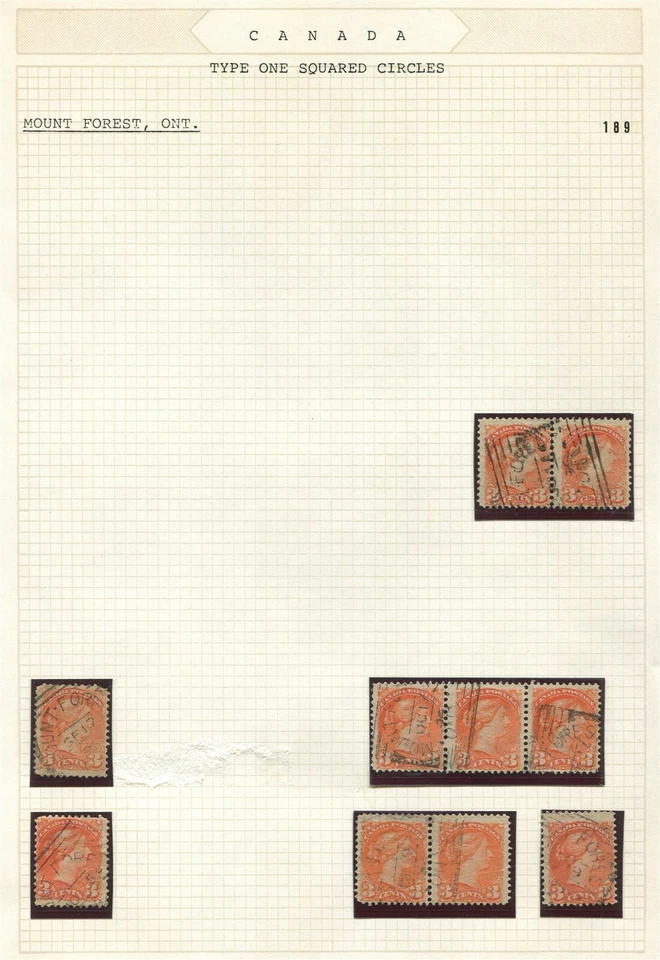 CANADA SQUARED CIRCLE CANCEL STUDY LOT TYPE I "MOUNT FOREST, ONT" - Imagem 4 de 4