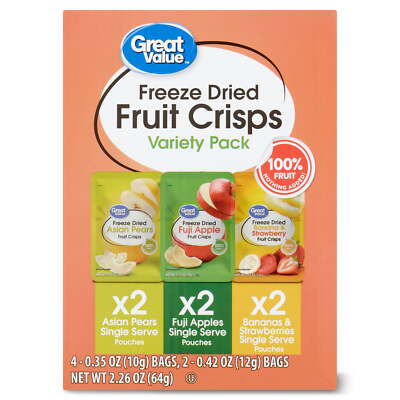  Variety Pack, 6 Count, 2.26 oz,Great Value Freeze Dried Fruit Crisps,New
