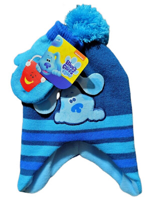 BLUE'S CLUES Fleece-Lined Peruvian Beanie Hat & Mittens Set w/ Pom-Pom NWT  $24