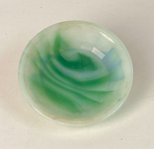 Akro Agate Tea Set Green White Swirl Round Bowl 3-3/8" x 7/8" Deep
