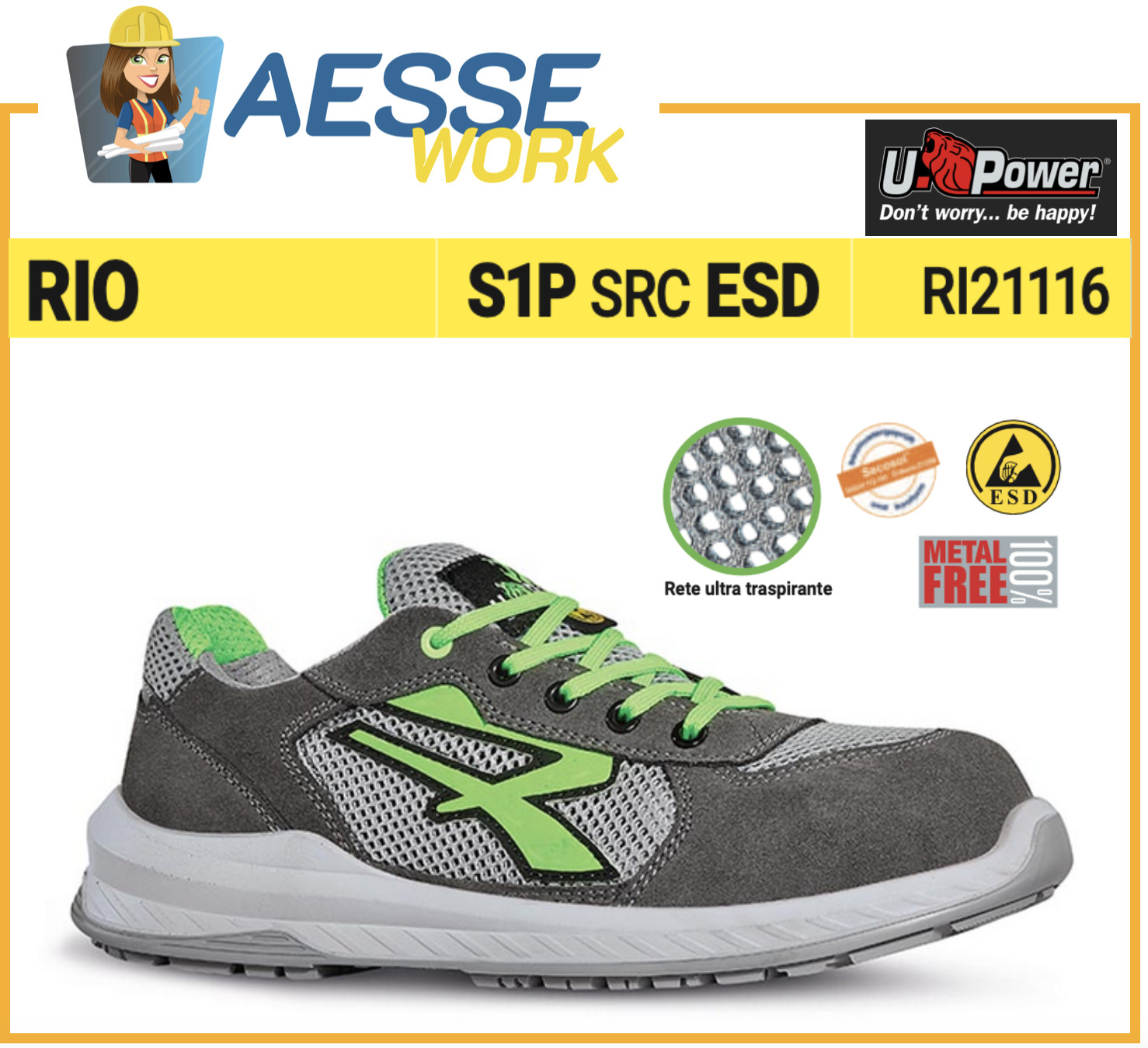 U Potencia Calzado de Seguridad UPOWER Rio S1P Src ESD Respirable Verano