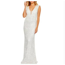 MAC DUGGAL 5429 BEADED CAP SLEEVE ILLUSION PLUNGE NECK TRUMPET GOWN 6