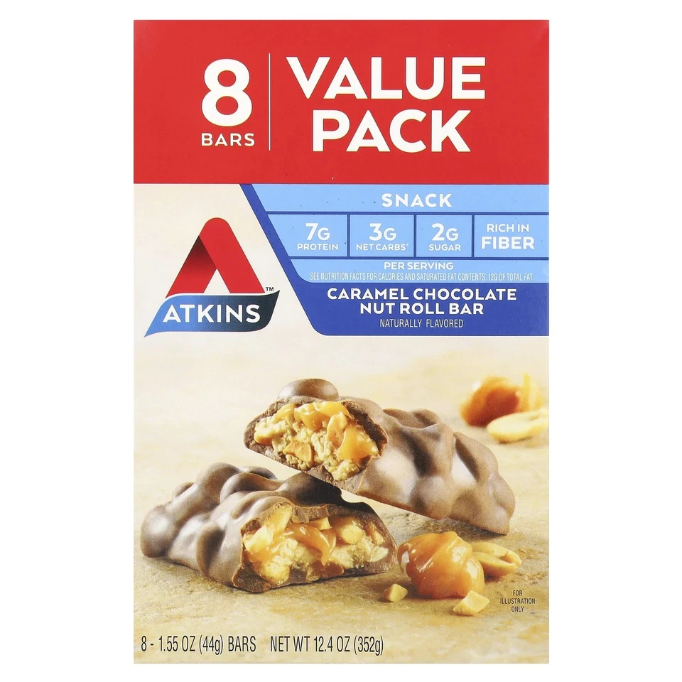 Atkins Snack Bar Caramelo Chocolate Nuez Rollo - Paquete económico 8 barras cada una (5 cajas) Foto 2 de 4
