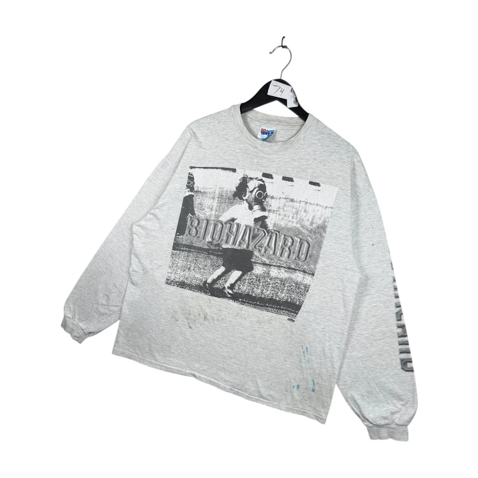 Vintage Biohazard Band Long Sleeve T-Shirt Gray Mens XL - Image 3 of 4
