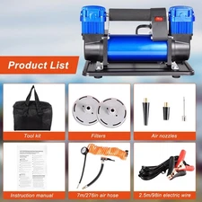 580W 12V Heavy Duty Metal Dual Cylinder Pump Air Compressor Auto Tire Inflator
