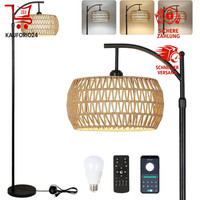 Dimmbare Stehlampe Rattan Leinen Vintage Boho Mit Fernbedienung App Steuerung