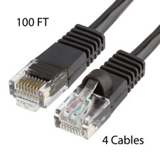 4x 100FT CAT5e Cable Ethernet Lan Network CAT5 RJ45 Patch Cord Internet Black