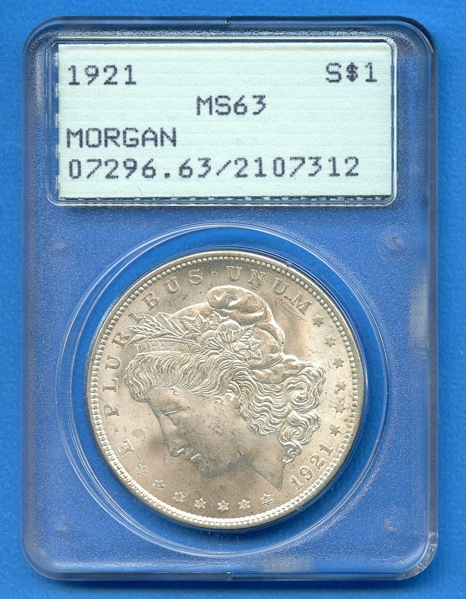PCGS Certified MS 63 Graded 1921 Year Morgan US Dollars (1878-1921