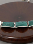 ESTATESOLID STERLING SILVER BRACELET 8 3/8" MALACHITE CURVED LINK HANDMADE #7842 — photo 4