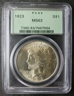 1923 $1 Peace Silver Dollar PCGS MS63