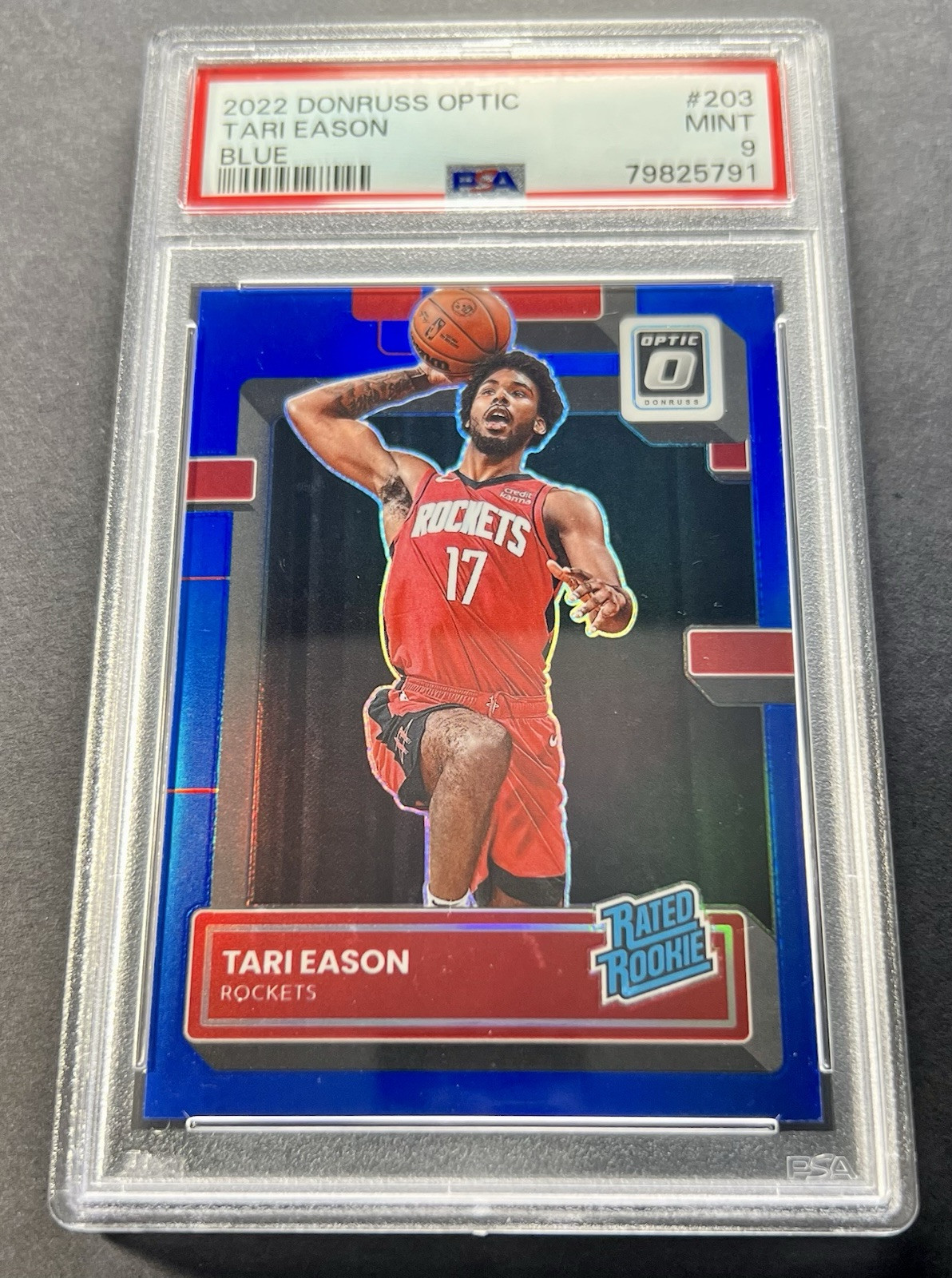TARI EASON 2022-23 Donruss Optic 203 Blue /49 PSA 9 MINT Rookie RC ROCKETS POP 3