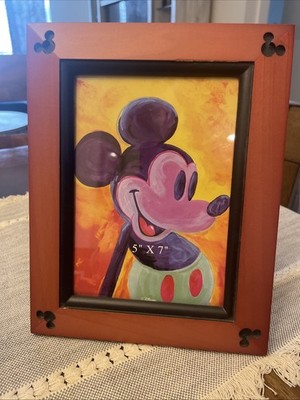 Disney Parks 5'' X 7'' Mickey Mouse Cherry Wood Picture Frame Glass Table Top Wall