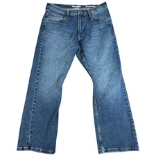 Wrangler Jean Mens 34x29 Blue Medium Wash Cowboy Stretch Relaxed Boot Distressed