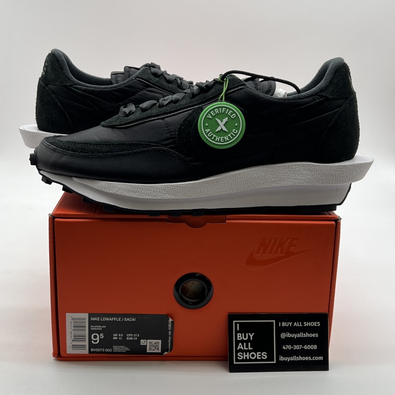 SACAI X NIKE Taglia 9 5 Nike sacai x LDWaffle nylon nero (BV0073 002)
