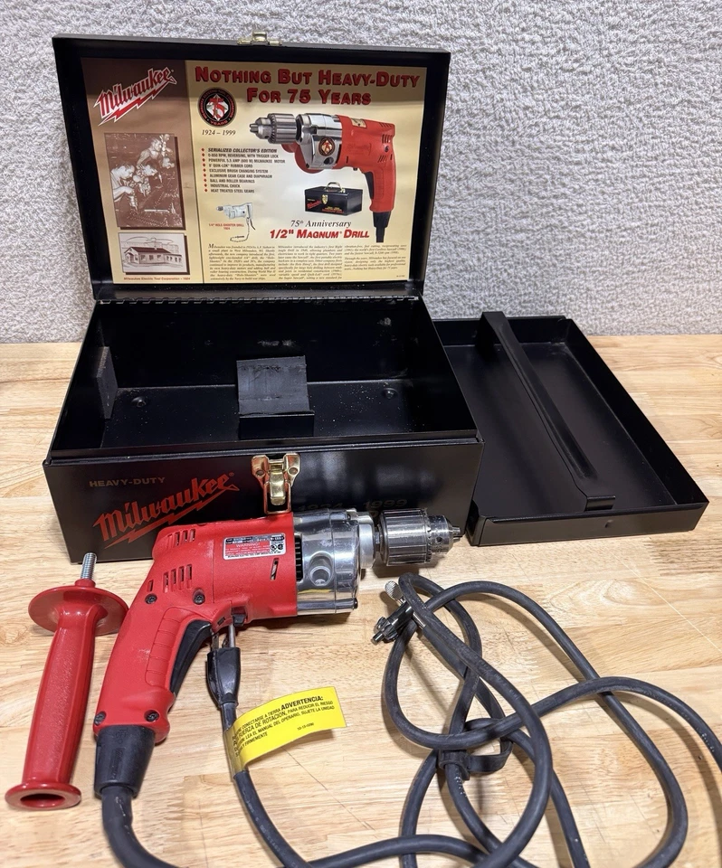 Taladro de accionamiento Milwaukee Heavy Duty Magnum 1/2. 75 Aniversario  Foto 2 de 4