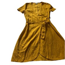 J. CREW CORAL Yellow FAUX WRAP DRESS, SHORT SLEEVE, SIDE BELT Size XS