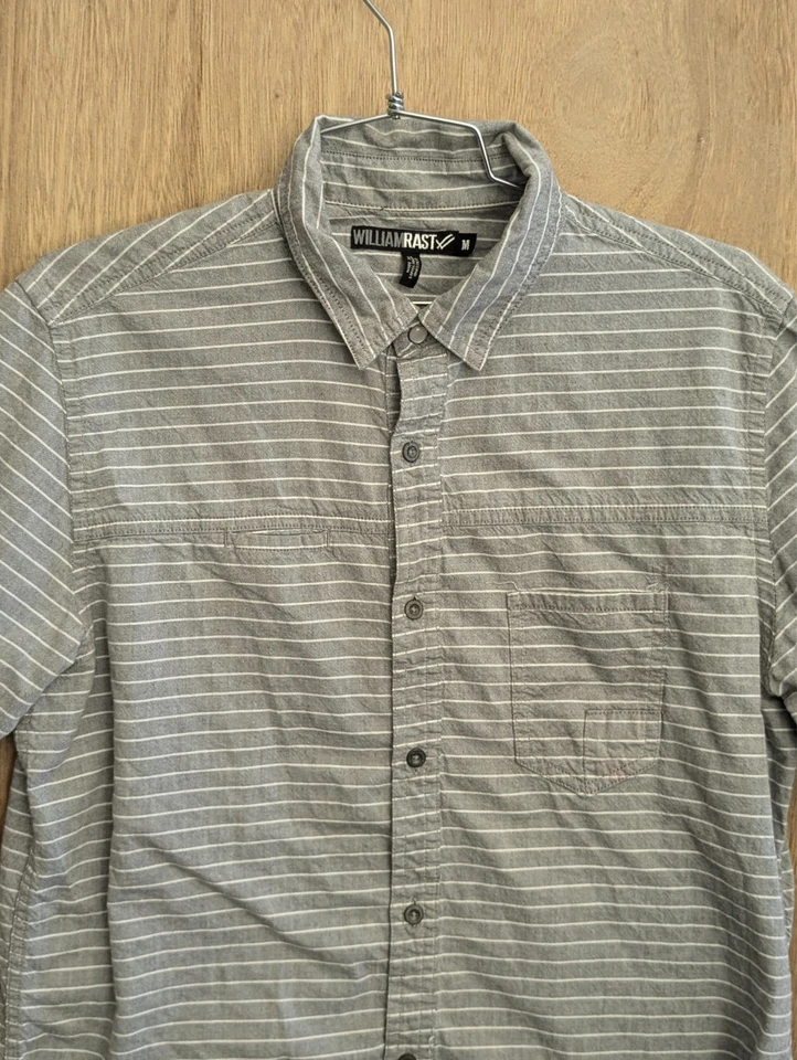 william rast button up shirt mens size M short sleeve collard striped gray - Image 4 of 4