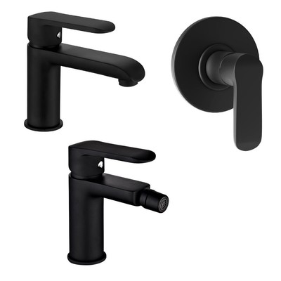 Drei Armaturen Bidet Mischbatterie Waschtisch Unterputz Dusche Linie Puma Schwarz Matt