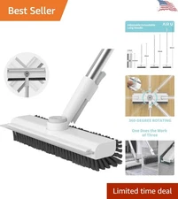 Durable White Floor Scrub Brush with Stainless Steel Handle and Built-in Scraper
