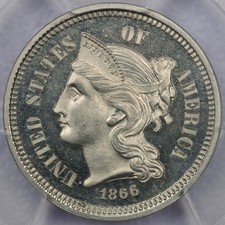 1866 Proof Three Cent Nickel - PCGS PR 66 CAM