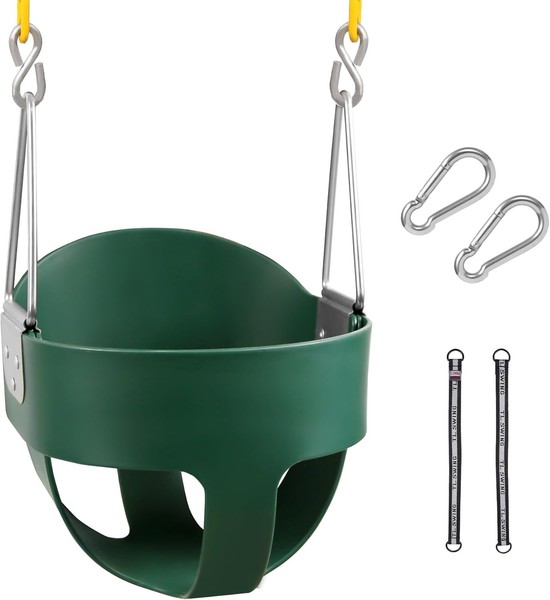 Asiento oscilante con cubo de respaldo alto para niños pequeños con cadenas recubiertas, columpio para niños de alta resistencia Se