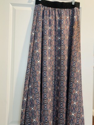 Lularoe Lucy Maxi Skirt Small Blue, peach,white with white lining and black band