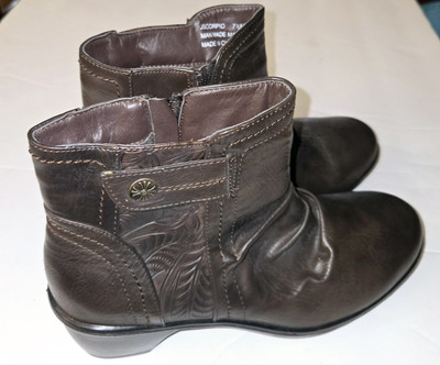 Jasmin Ankle Booties Womens 7.5 Scorpio Brown Side Zip Embossed Boots
