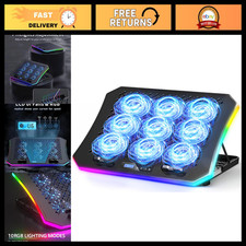RGB Gaming Laptop Cooler Pad with 9 Quiet Fans, 7 Height Adjustments, USB Ports