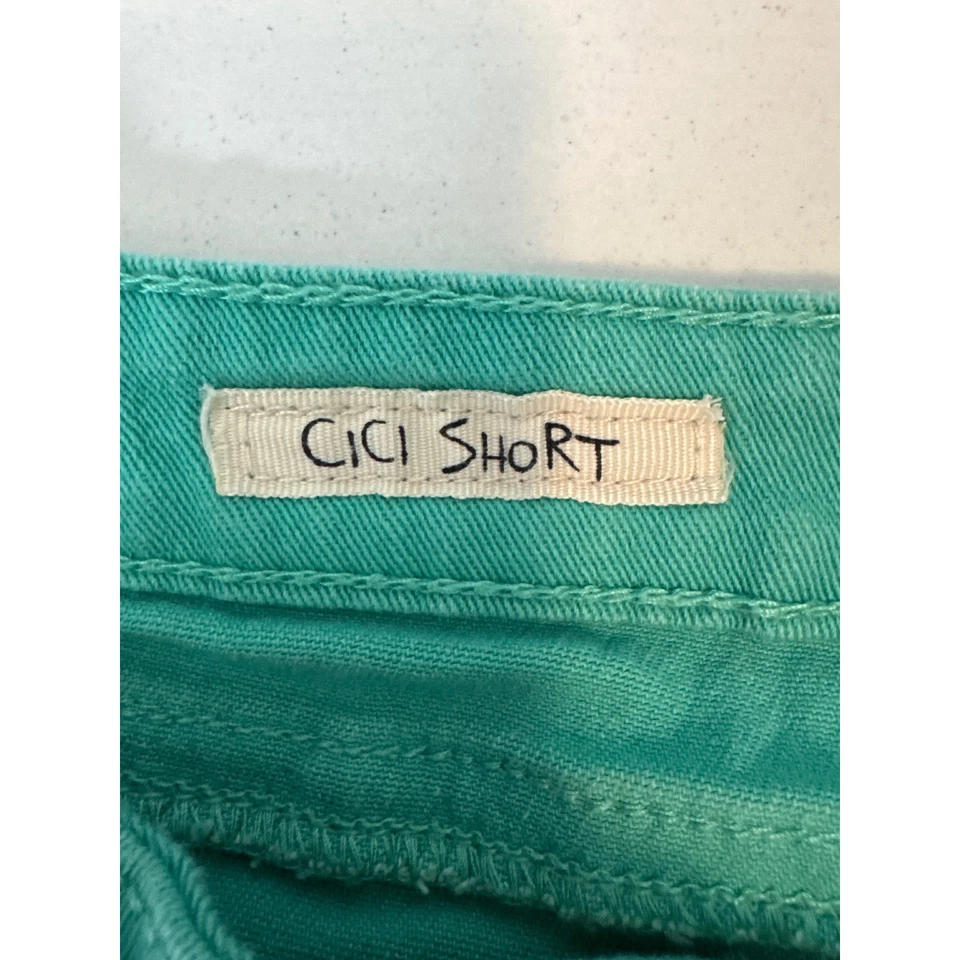 Pantalones Cortos Denim Hot Kiss Verde Turquesa con Ribete de Encaje Blanco Talla 4 Foto 4 de 4
