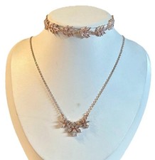 Rose gold CZ Bridal, Wedding, prom, necklace W/Bracelet dainty Jewelry, Gem s