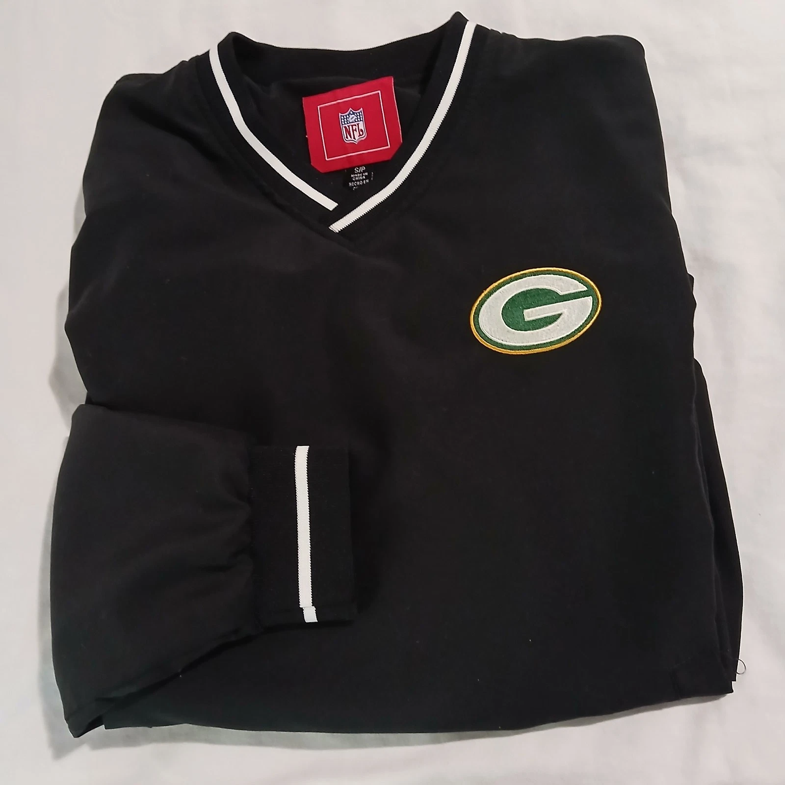 NFL Green Bay Packers Men's Small Windbreaker Pullover Black Side Zip Lined