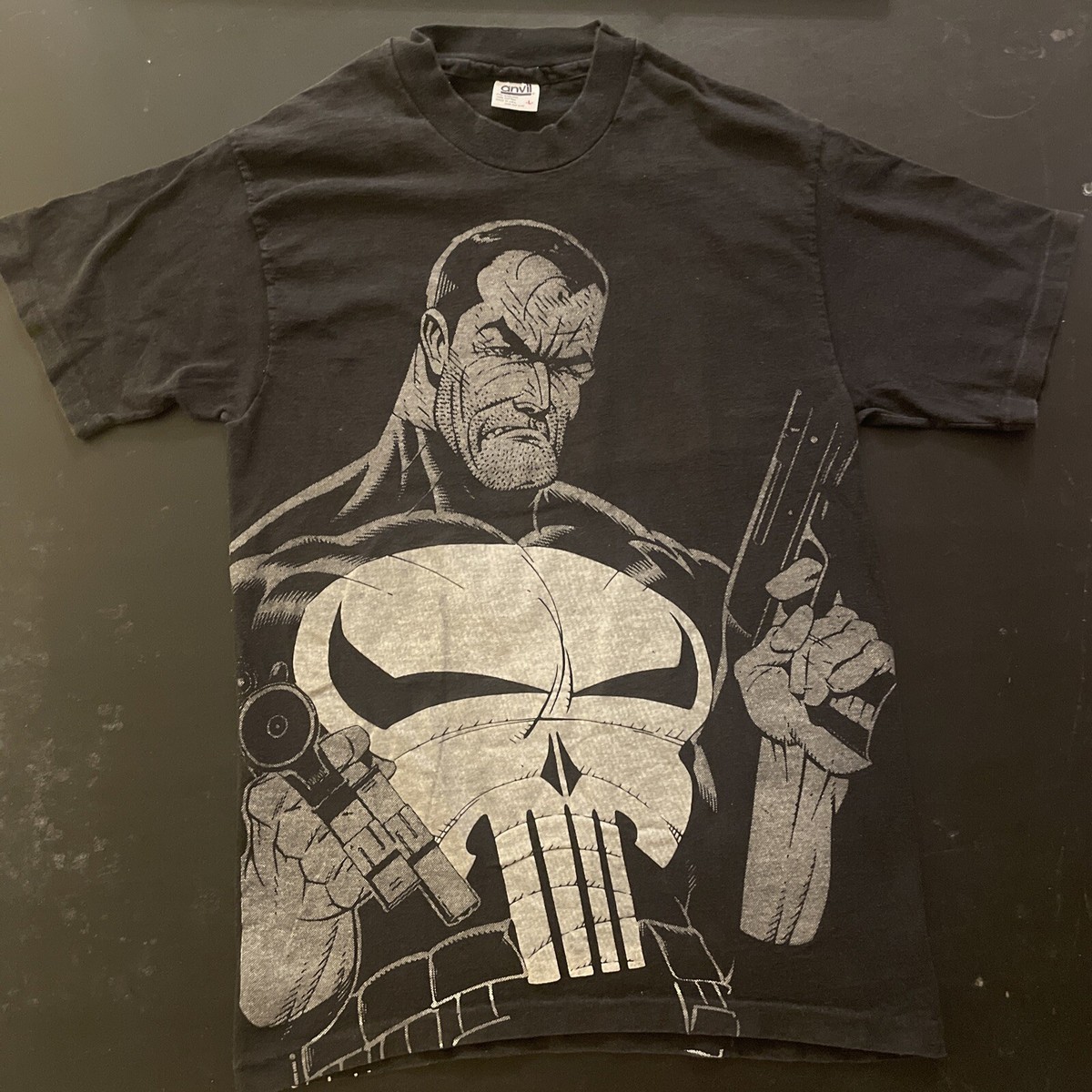 Punisher Large Black Jumbo Maxi-Print T-Shirt (L) Marvel Comics Superheroes  90s