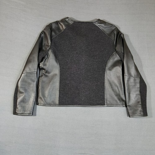 Eileen Fisher Giacca Donna XL Grigio Nero Lana Pelle Pannello Zip Tasche - Foto 7 di 7