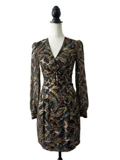 Pinko Dress Size UK 4 Enrico Multicolour Crossover Neck Gathered Waist Party ￼