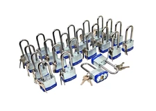 24pc Laminated Steel Padlock Long Shackle 1-1/2 In. 40mm Keyed Alike 48 Keys