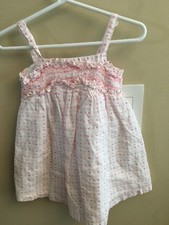 Janie Jack 6M 9M 12M Smocked Sun Dress Pink White Flowers Boutique Lined Sleev