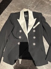Balmain Black And White Knitted Blazer Size 8 New