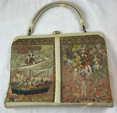Vintage Berger Bags Style Silk Handbag Purse Asian Art Print